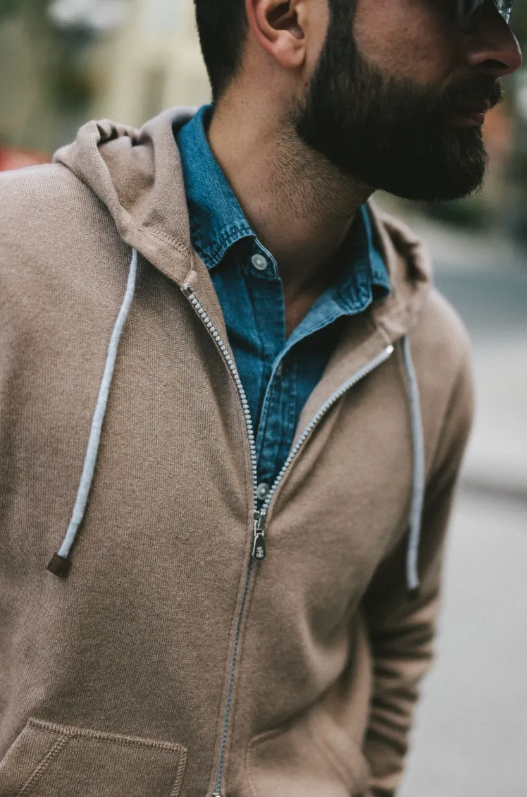 Cashmere Zip-Up Hoodie - Biscuit