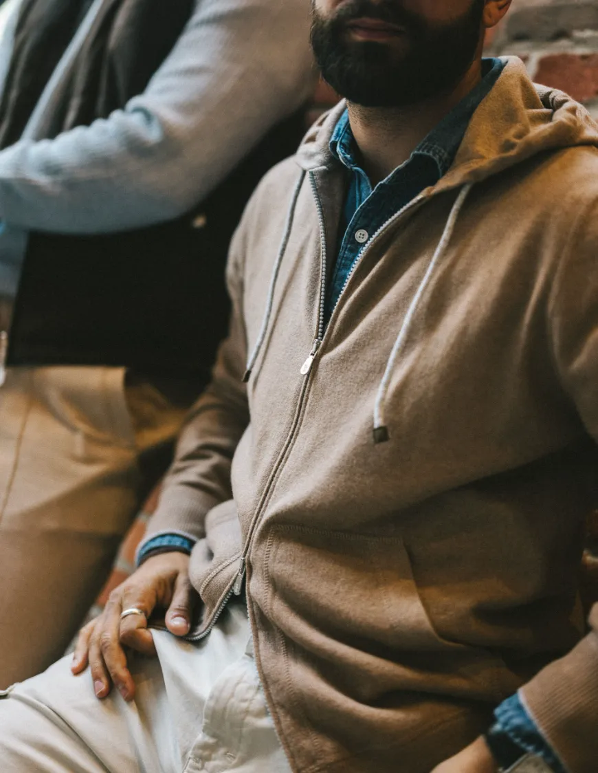 Cashmere Zip-Up Hoodie - Biscuit