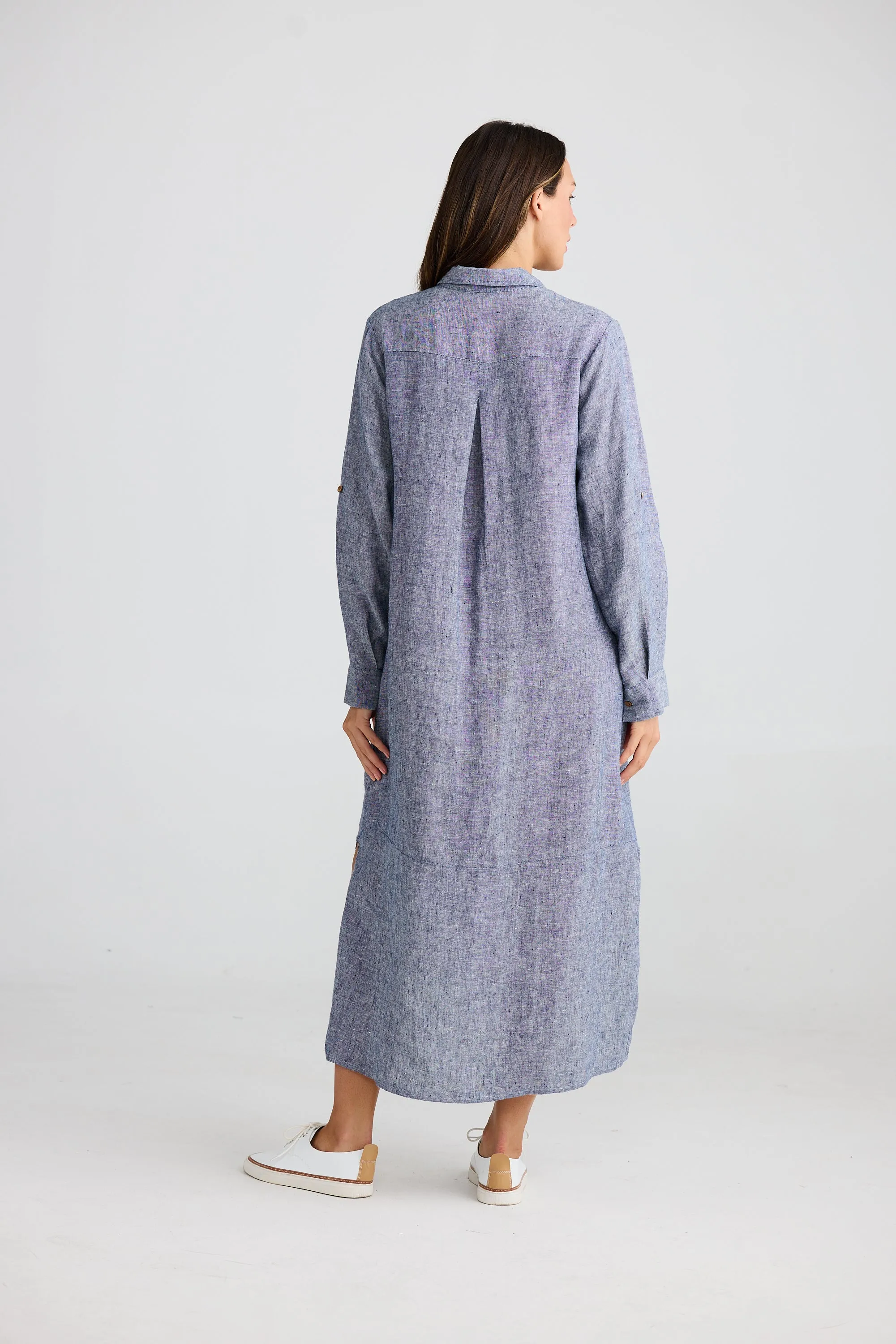 Castro Linen Shirt Dress - Navy Fleck