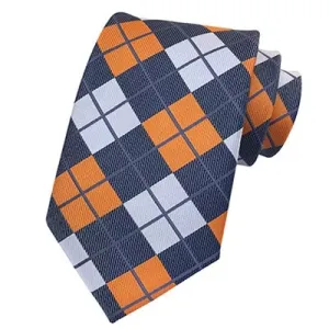 Classy Men Classic Orange Grey Check Silk Tie
