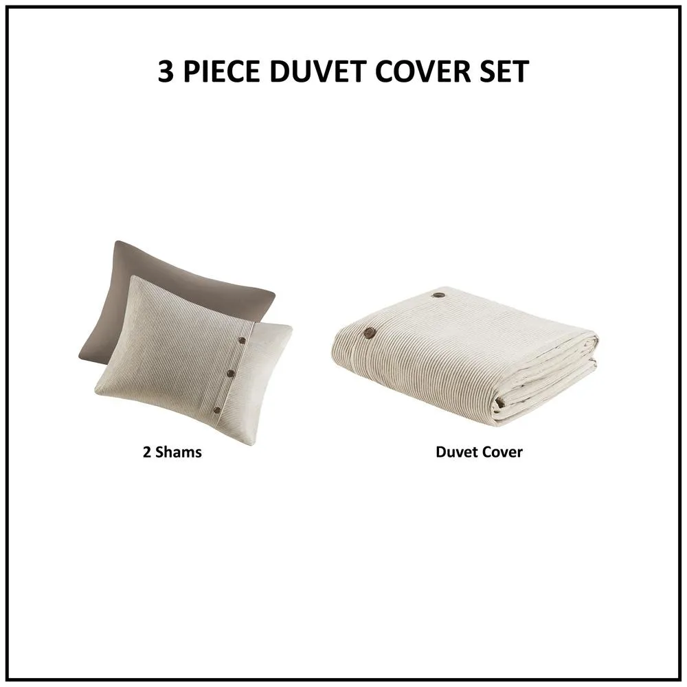 Genoa  | 3 Piece Full/Queen Tan Corduroy Duvet Cover Set