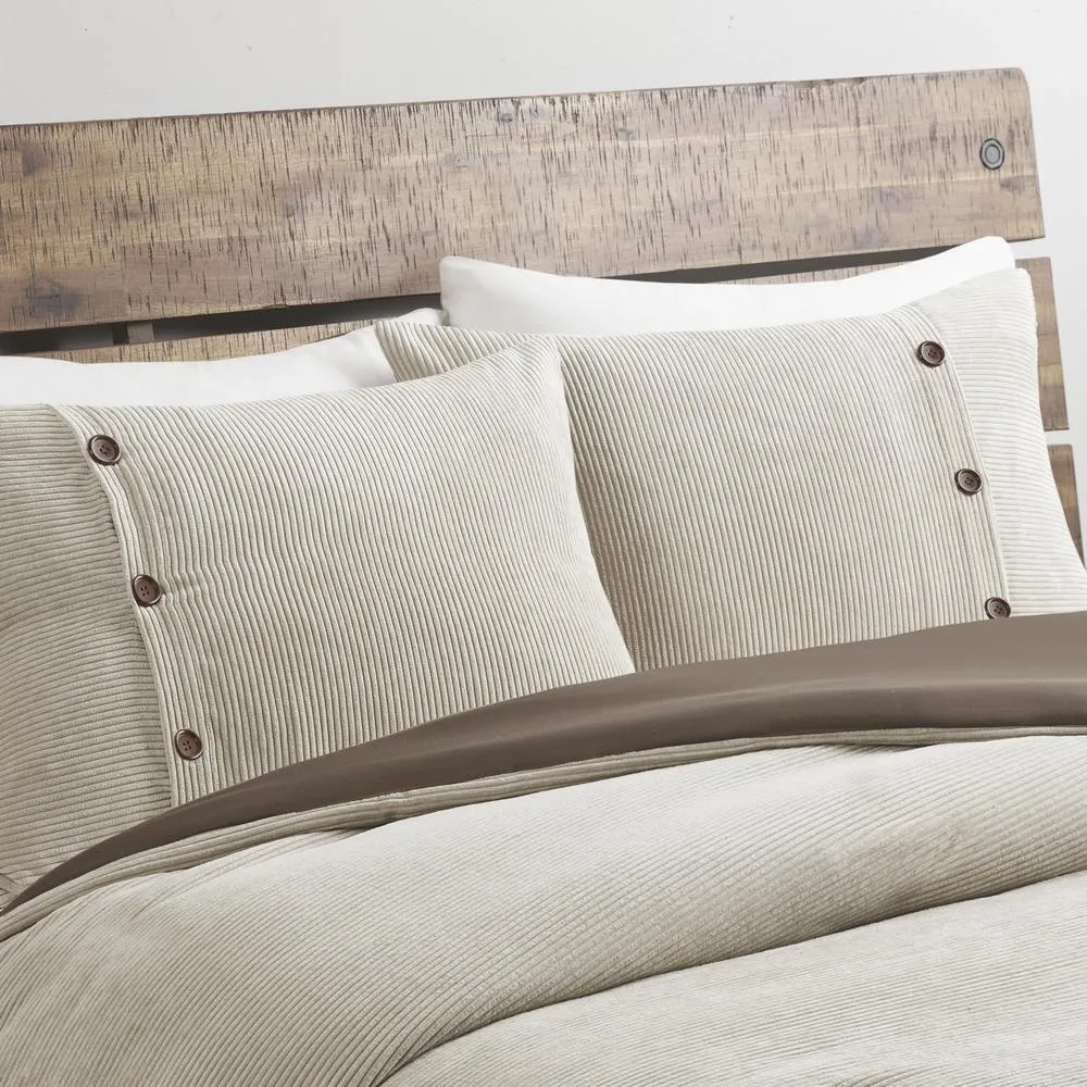 Genoa  | 3 Piece Full/Queen Tan Corduroy Duvet Cover Set