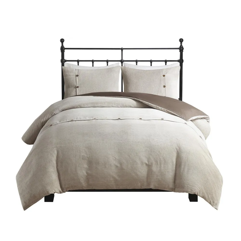 Genoa  | 3 Piece Full/Queen Tan Corduroy Duvet Cover Set