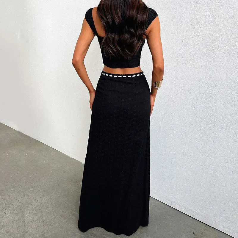 Lace-up Contrasting Sexy Skirts Tops High Waist Half Dresses New Off-shoulder Set