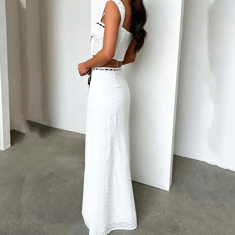 Lace-up Contrasting Sexy Skirts Tops High Waist Half Dresses New Off-shoulder Set