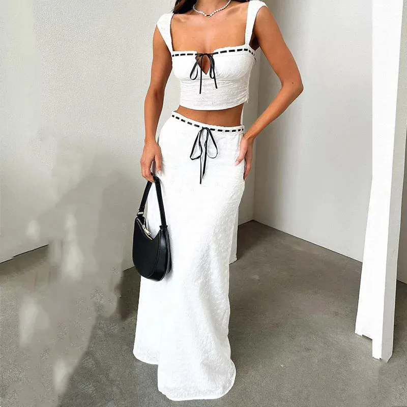 Lace-up Contrasting Sexy Skirts Tops High Waist Half Dresses New Off-shoulder Set
