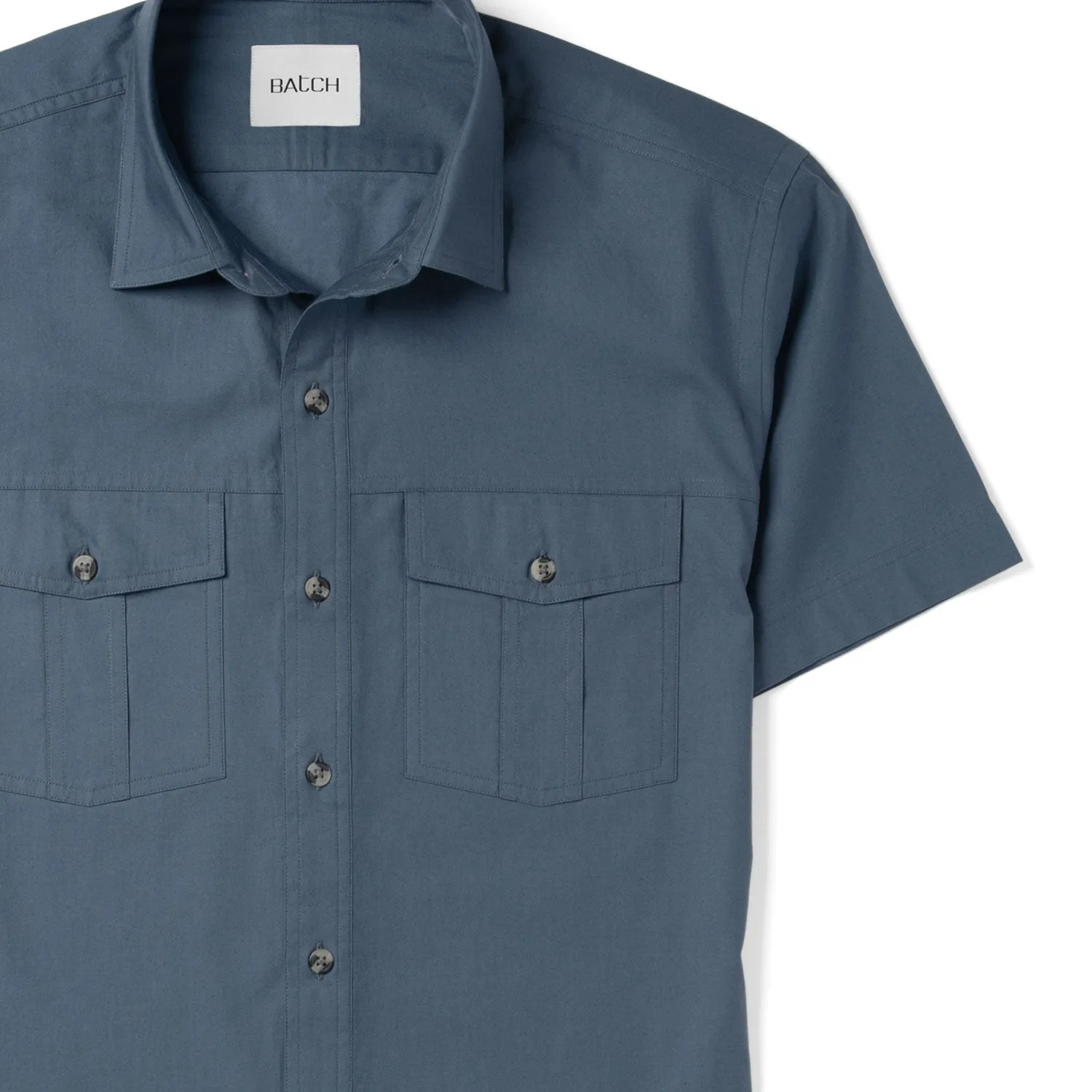 Primer Short Sleeve Utility Shirt – Stone Blue Mercerized Cotton