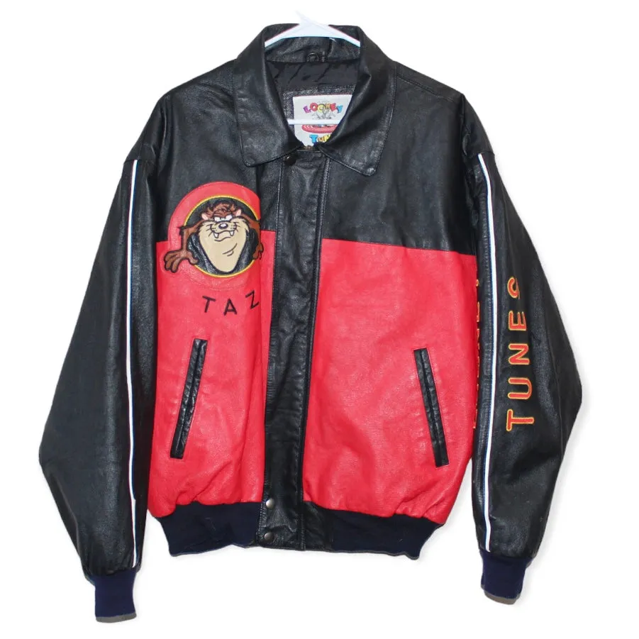 Rare Taz Man Looney Tunes Warner Brother Leather Bomber Jacket (L)