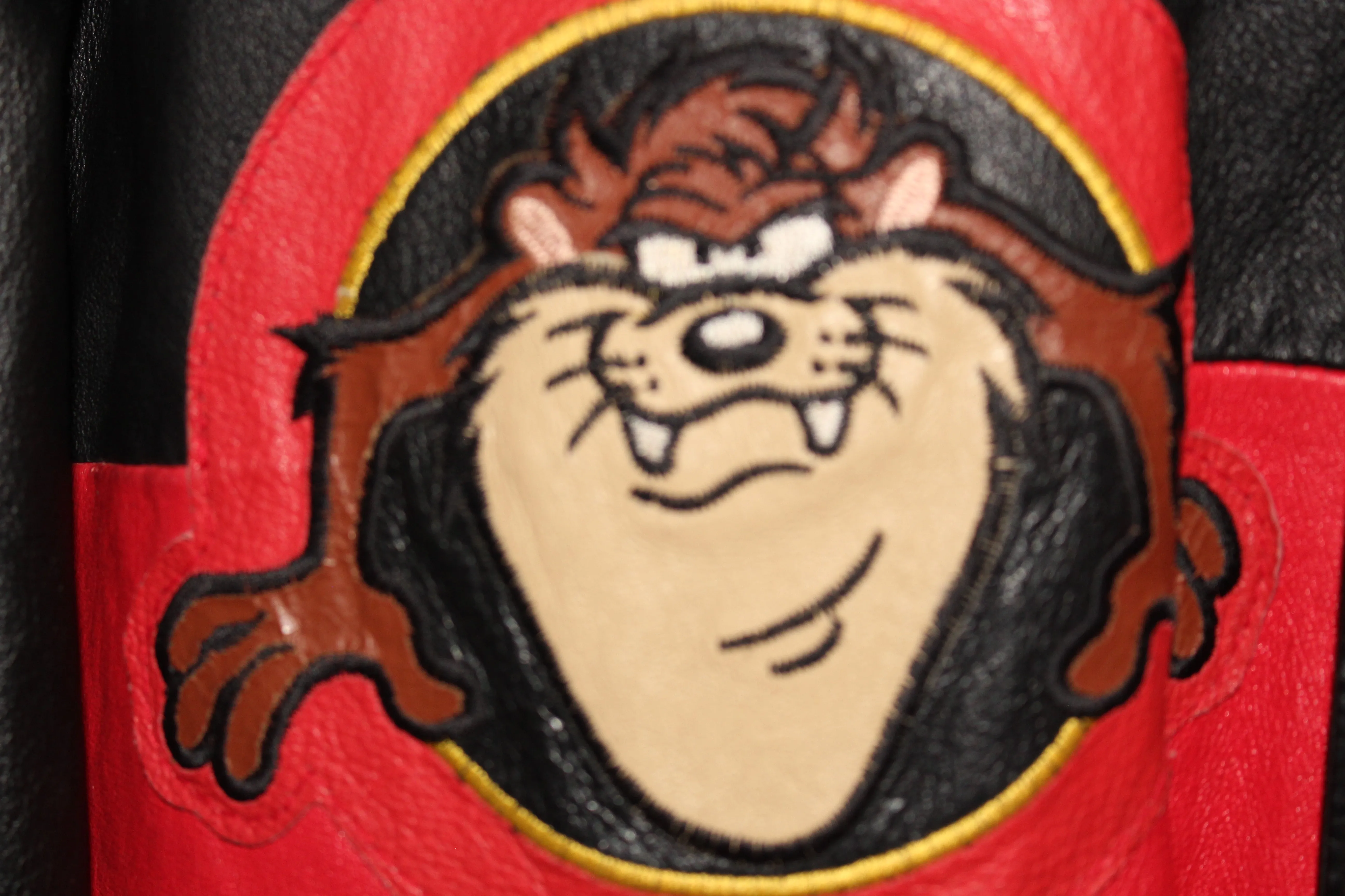 Rare Taz Man Looney Tunes Warner Brother Leather Bomber Jacket (L)