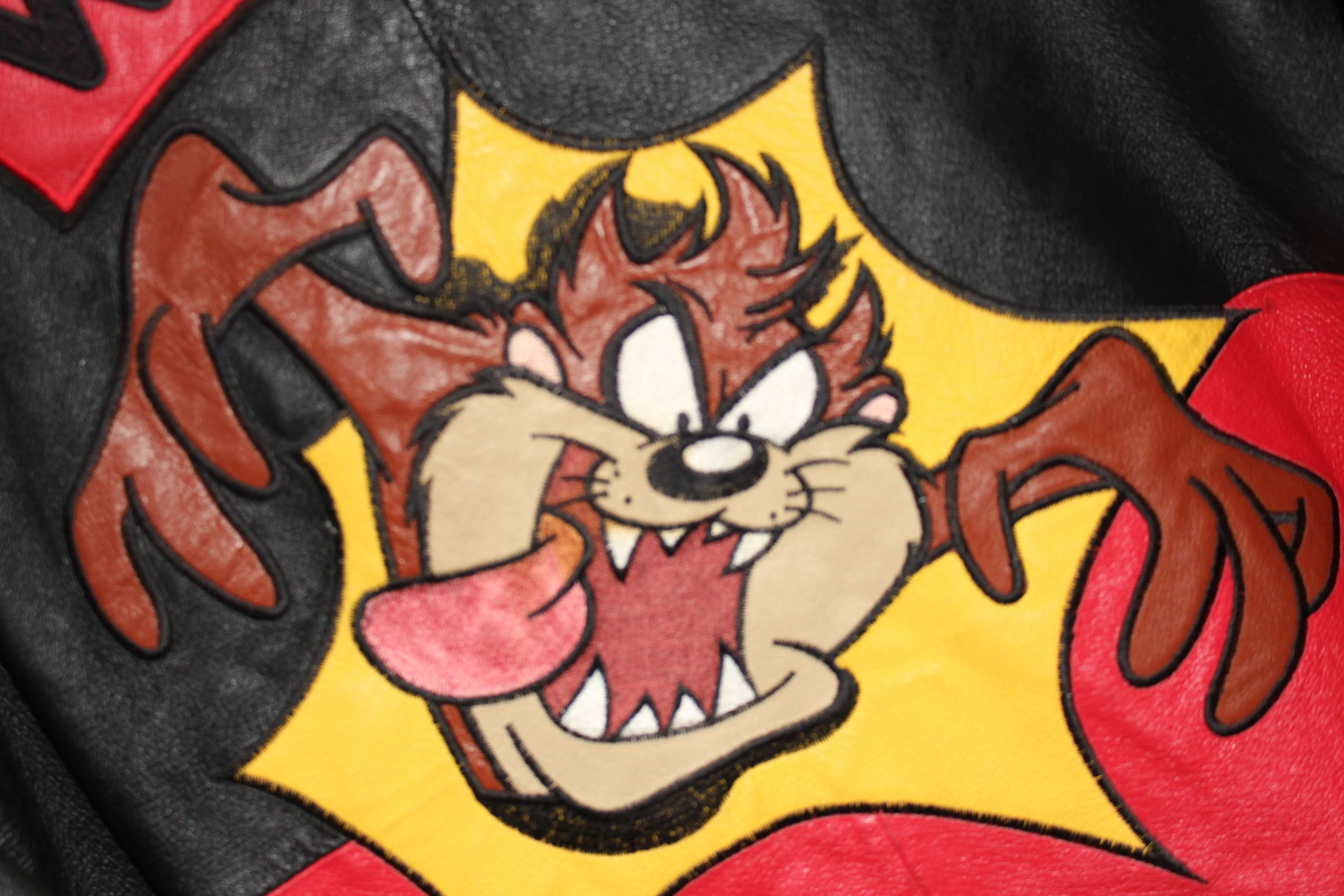 Rare Taz Man Looney Tunes Warner Brother Leather Bomber Jacket (L)
