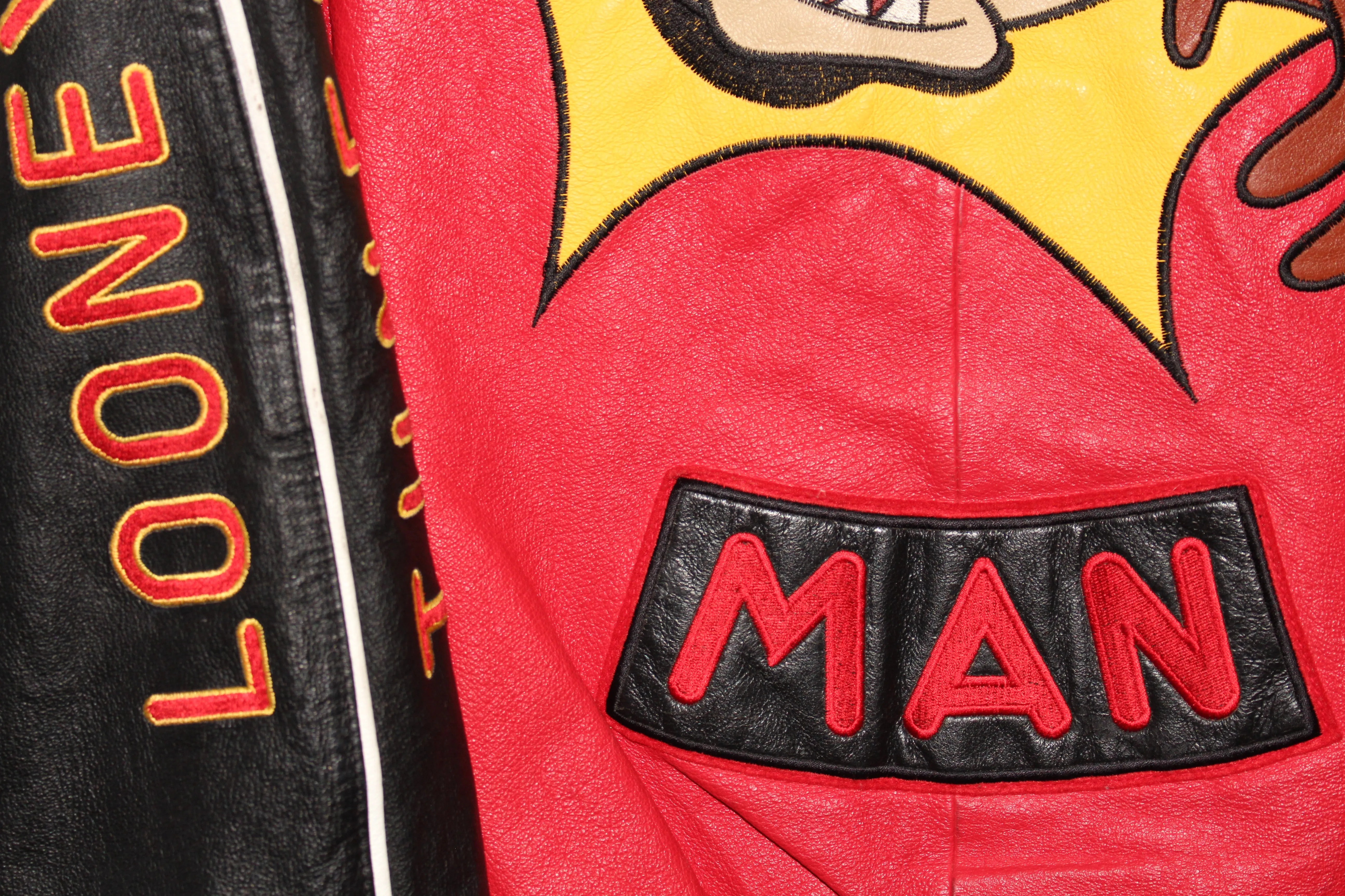 Rare Taz Man Looney Tunes Warner Brother Leather Bomber Jacket (L)