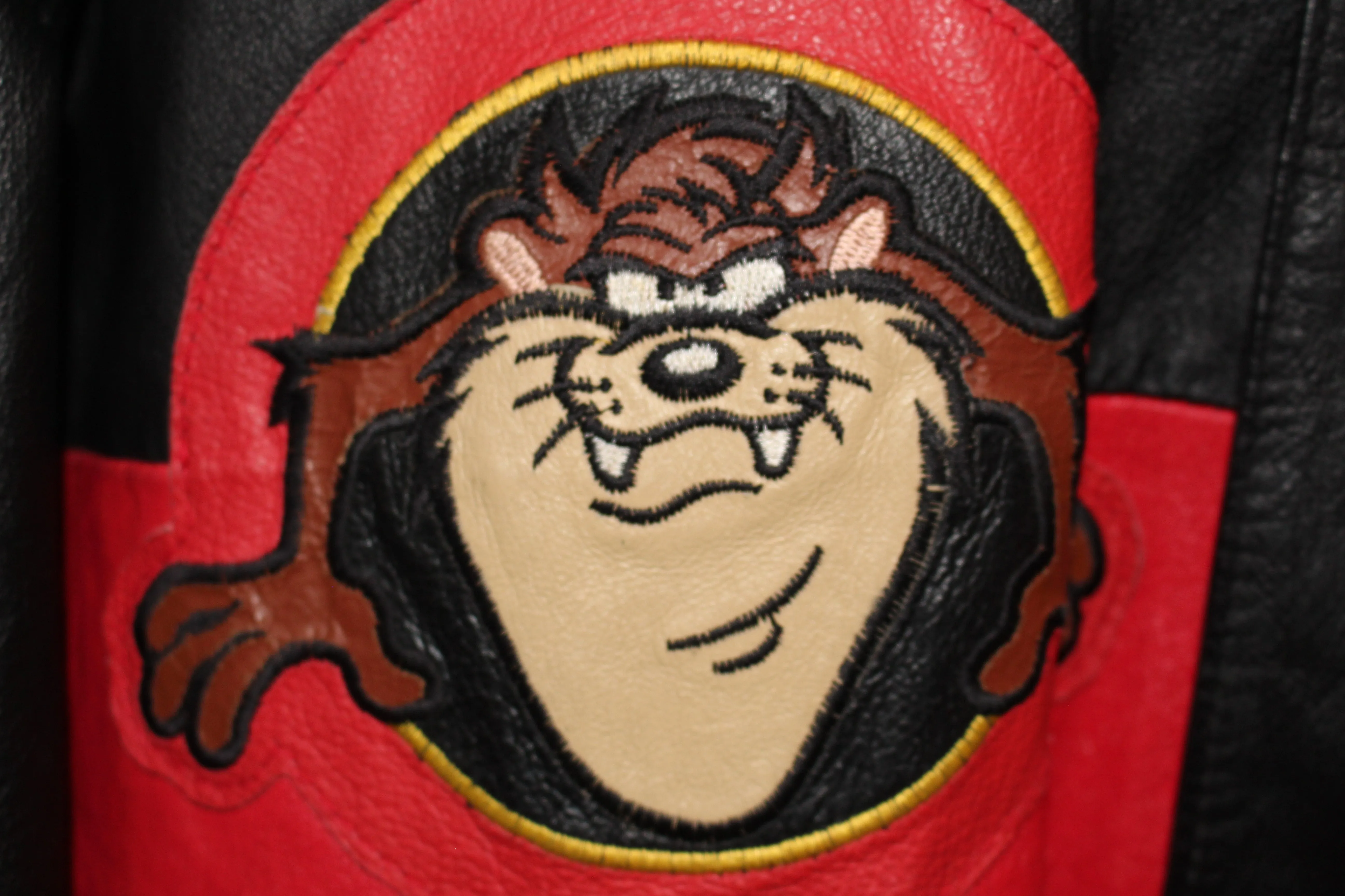 Rare Taz Man Looney Tunes Warner Brother Leather Bomber Jacket (L)