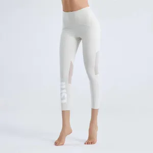 Summer Mesh Stitching Pilates Letter Print Elastic Sports Leggings