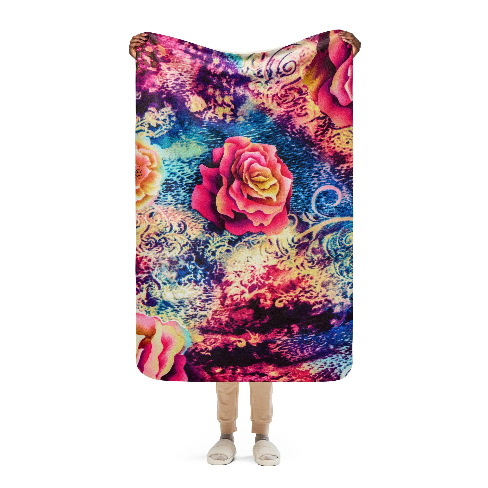 Vintage Floral Sherpa blanket lioness-love