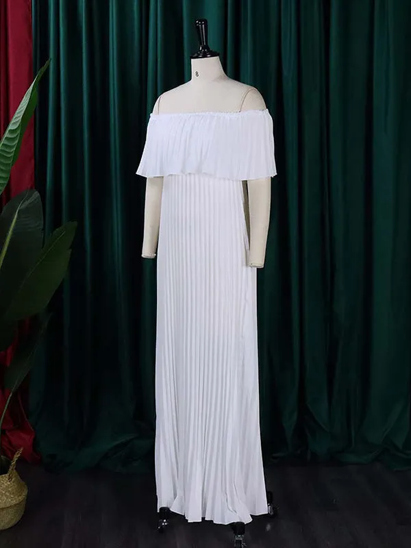 Wrap Pleated Solid Color Off-The-Shoulder Evening Dresses