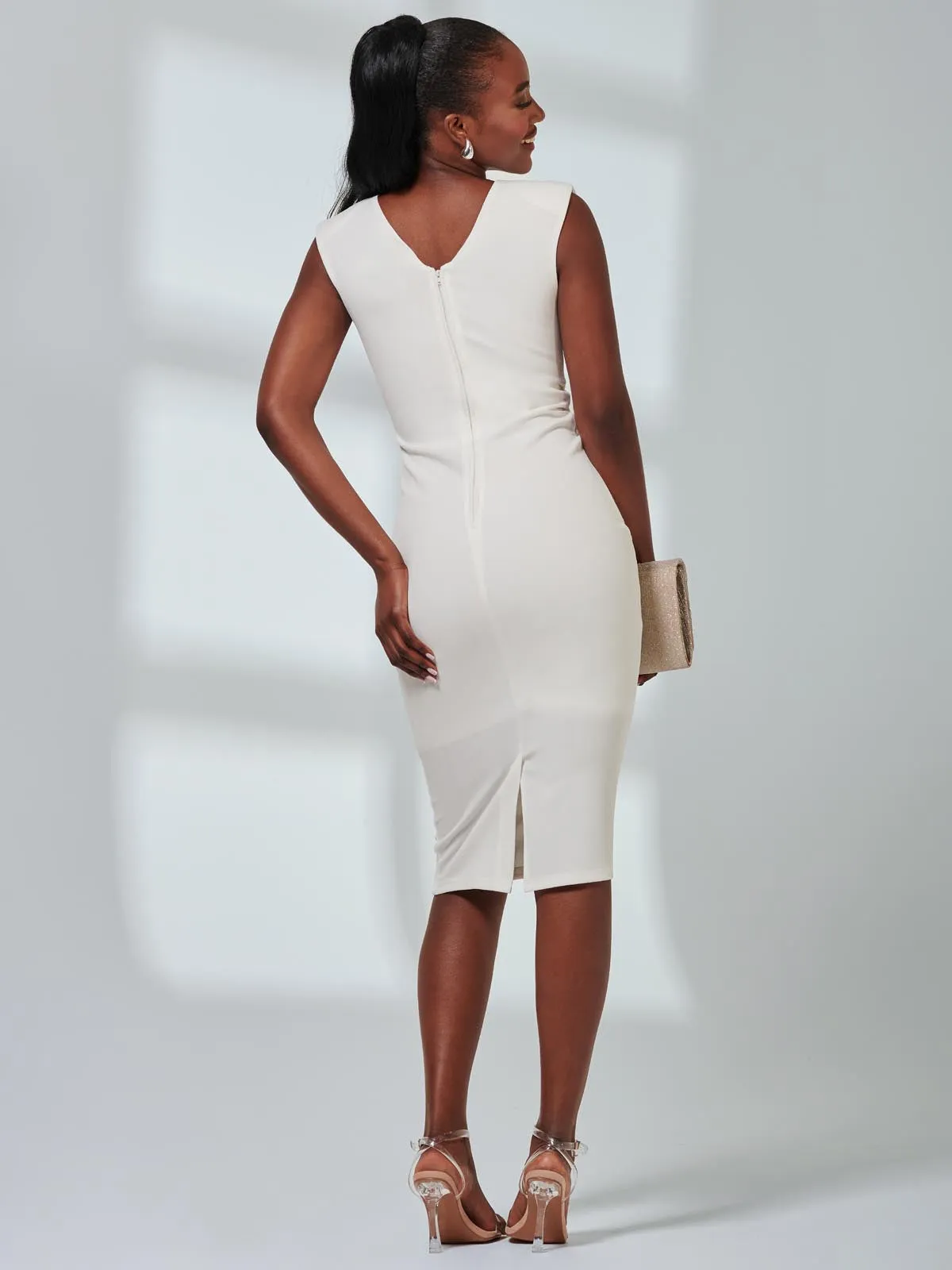 Yiskah Wrap Bodice Pencil Dress, Ivory